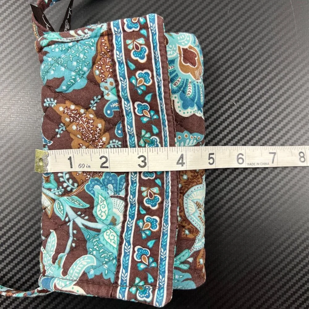 Vera Bradley Java Brown Blue Retired TriFold Wallet Crossbody Wristlet Purse